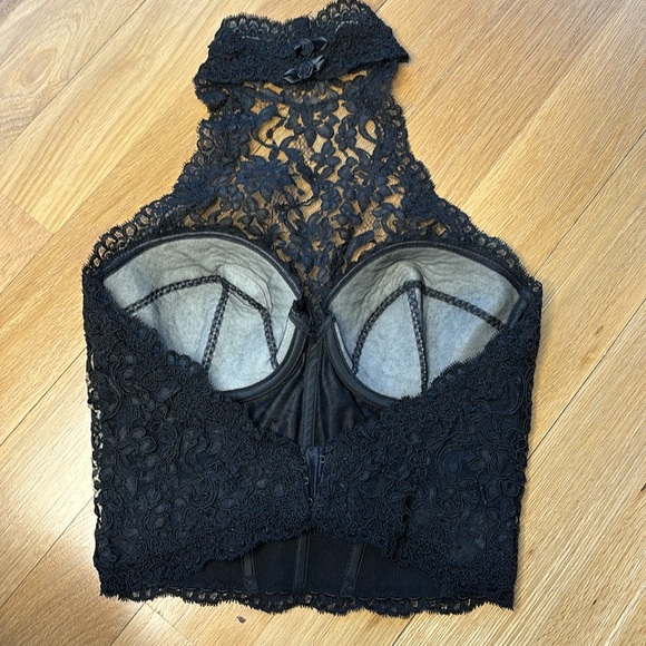 Vtg Only Hearts Black Lace Halter Corset Top Open Back 36C - Picture 3 of 8